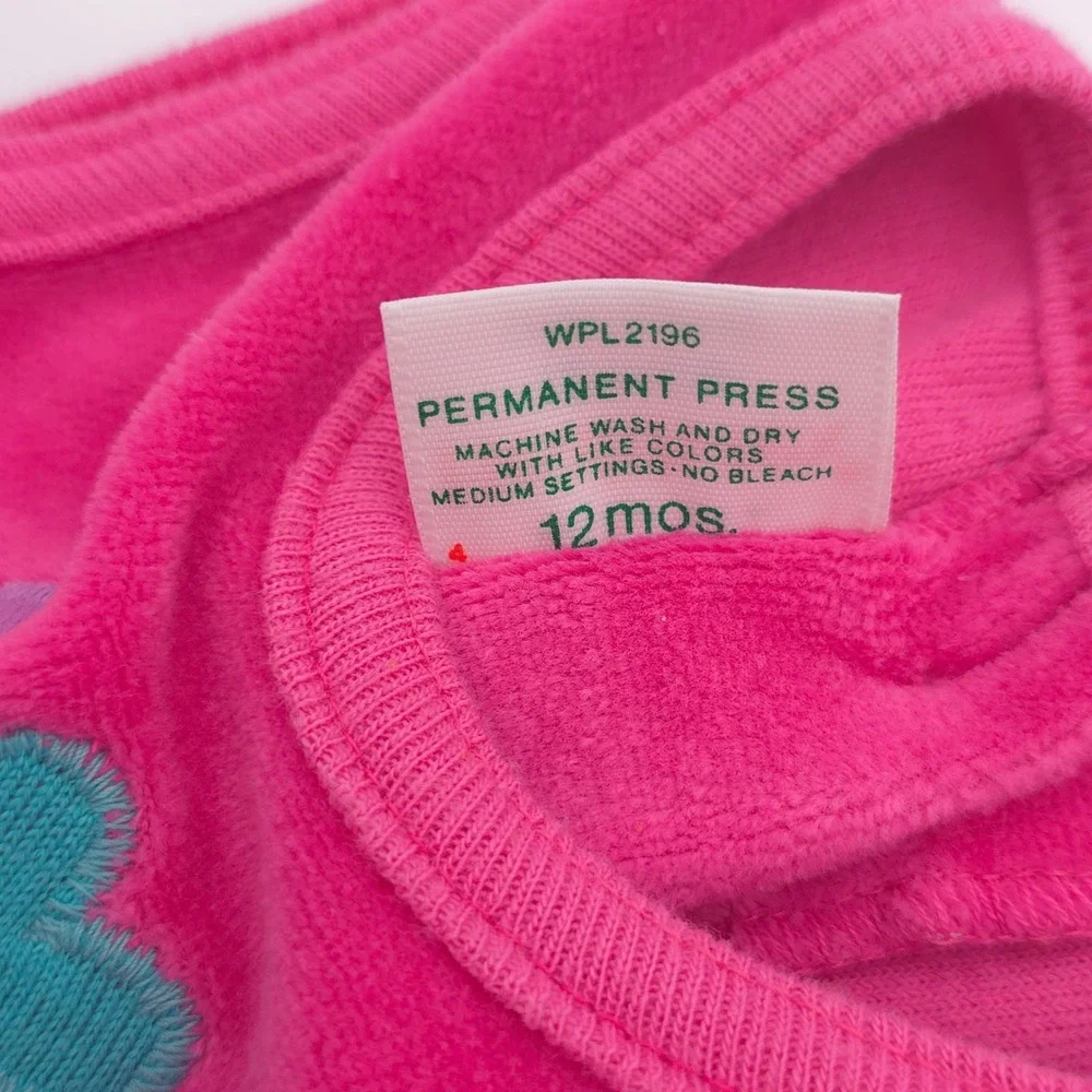 Health-tex Dress Hearts Velour Pink Vintage 80s 90s Girls 12M Made in USA